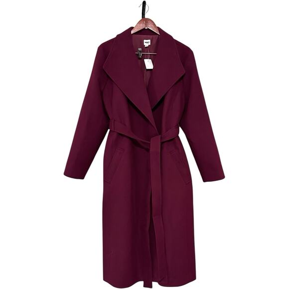 J Crew Coat Women Plus Size 22 Burgundy Wool Blend Belted Wrap Minimalist NWT - Picture 2 of 9